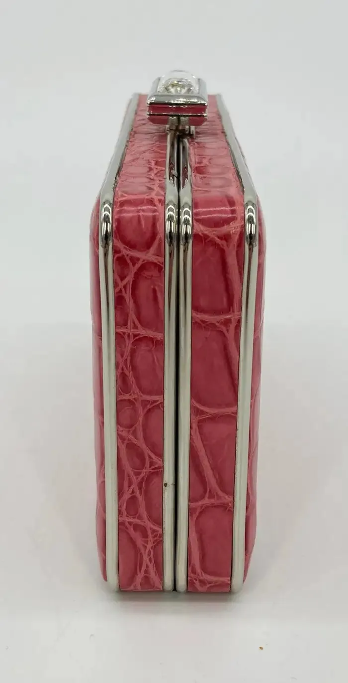 Judith Leiber Pink Alligator Box Clutch