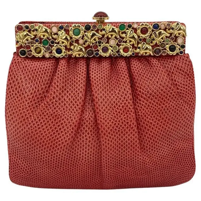 Judith Leiber Red Lizard Clutch