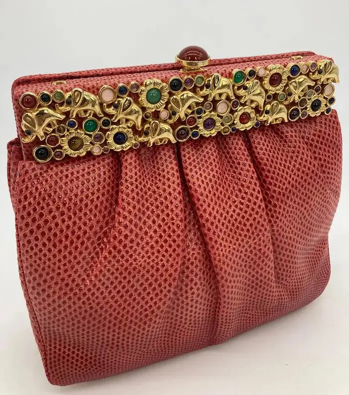 Judith Leiber Red Lizard Clutch