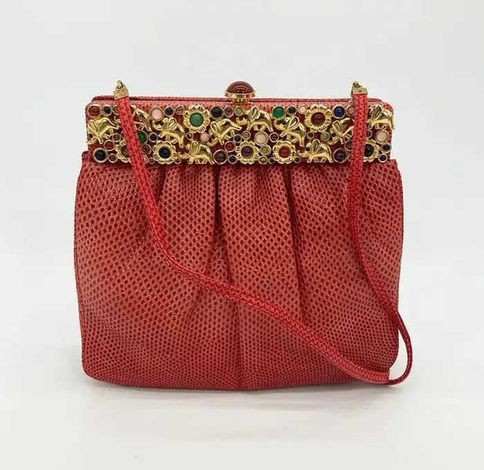 Judith Leiber Red Lizard Clutch