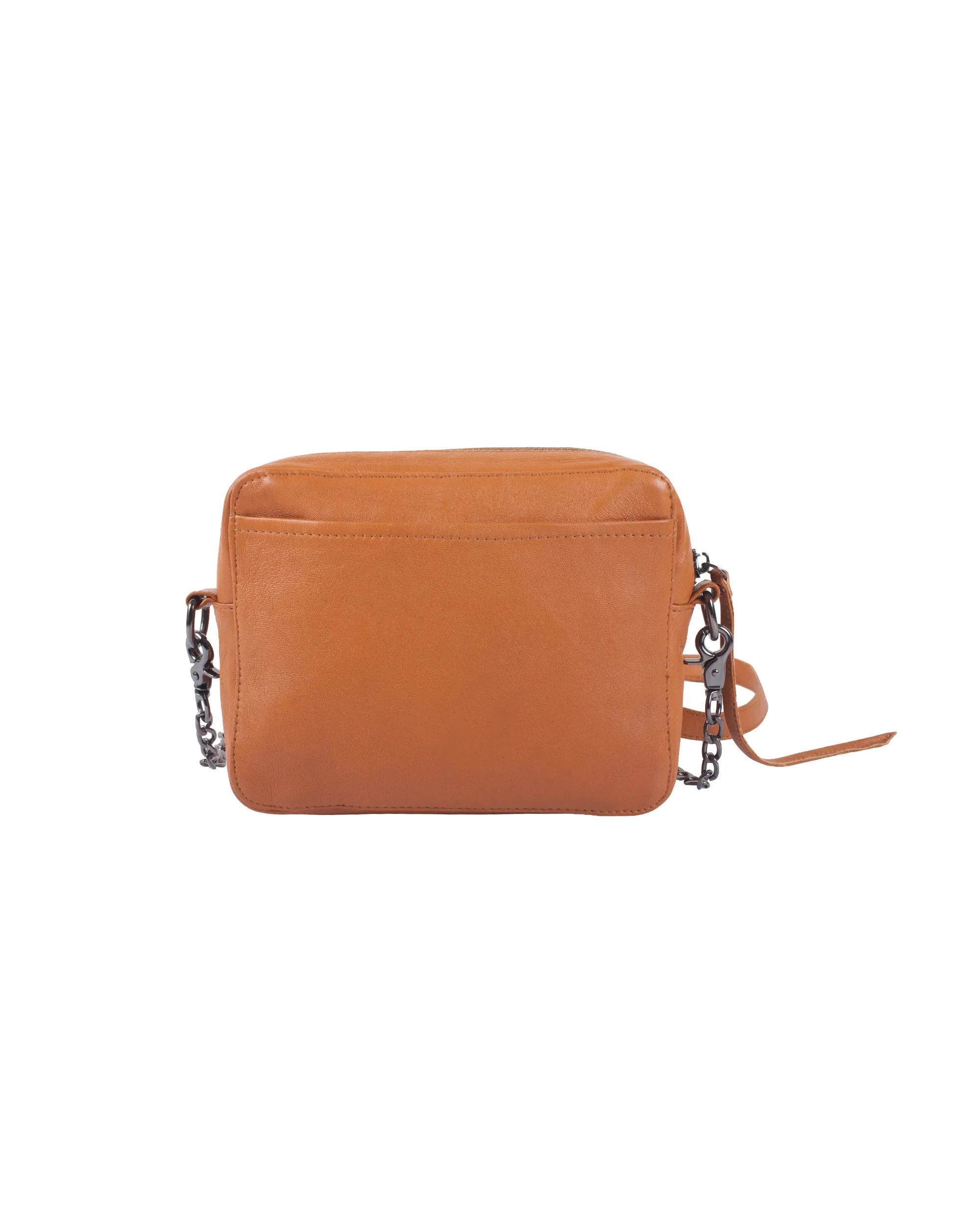 LEATHER CHAIN PURSE IN SAFFRON