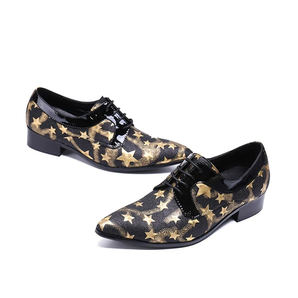 Men Lace Up Two Tones Pointed Printed Oxford Shoes