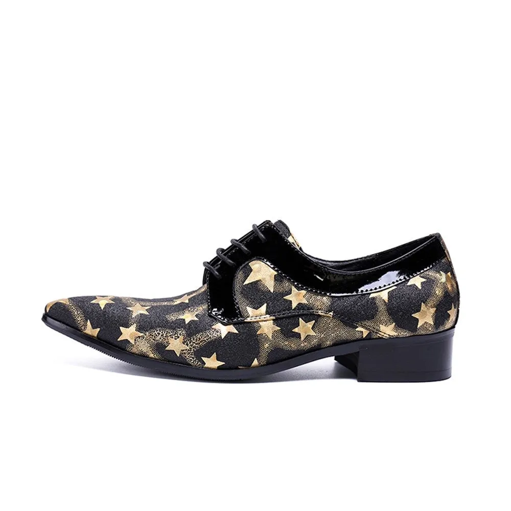 Men Lace Up Two Tones Pointed Printed Oxford Shoes