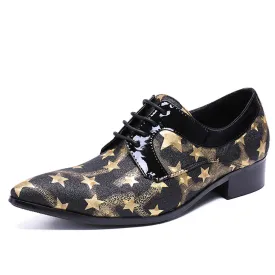 Men Lace Up Two Tones Pointed Printed Oxford Shoes