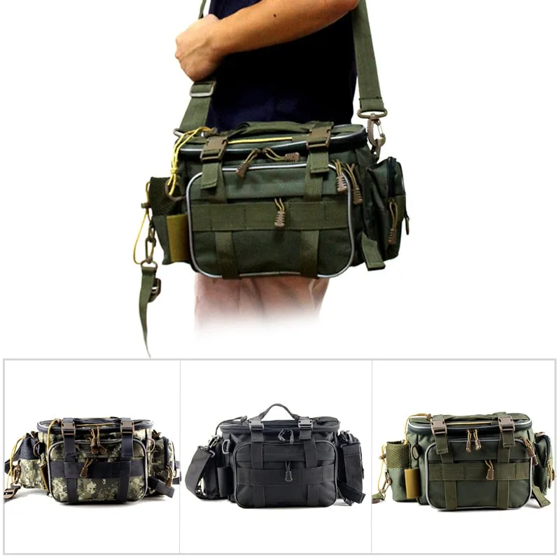 Multifunctional Waterproof Fishing Tackle Crossbody Bag Dual Zippers