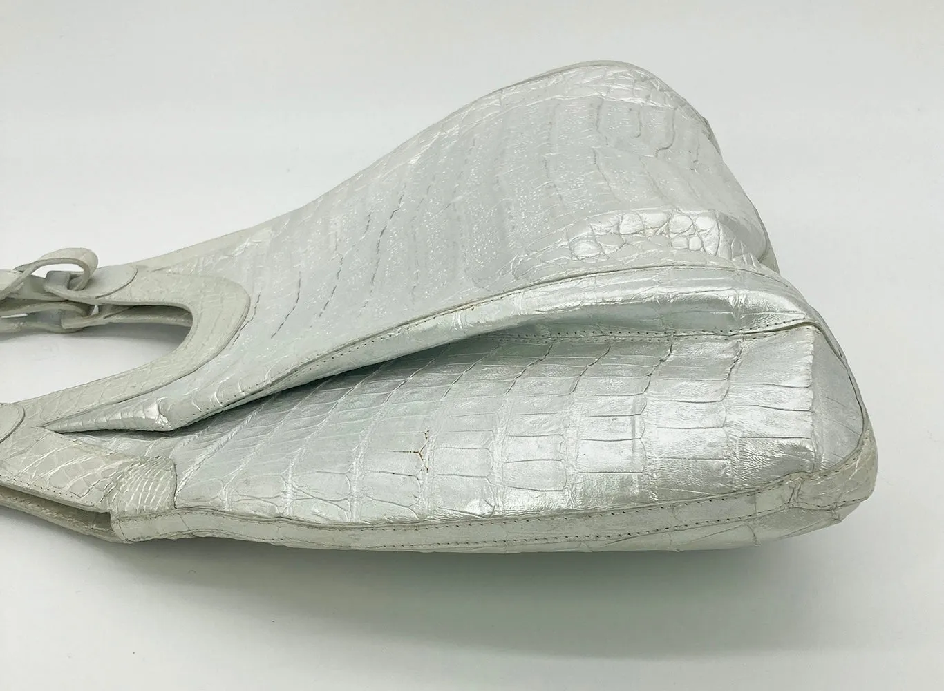 Nancy Gonzalez Pearl White Crocodile Shoulder Bag