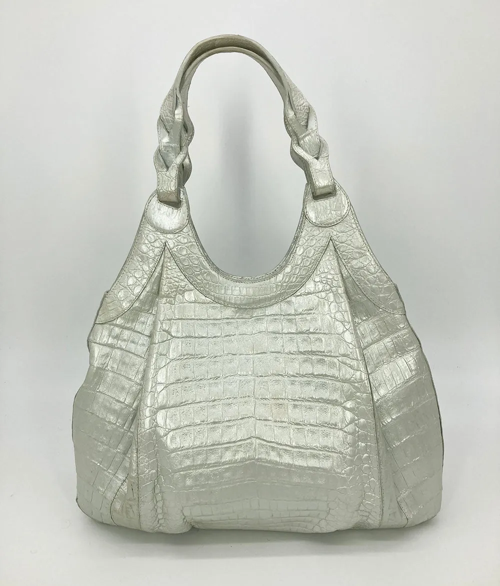 Nancy Gonzalez Pearl White Crocodile Shoulder Bag