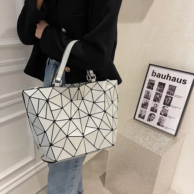 New internet celebrity fashion stitching geometric rhombus handbag texture large capacity shoulder tote bag