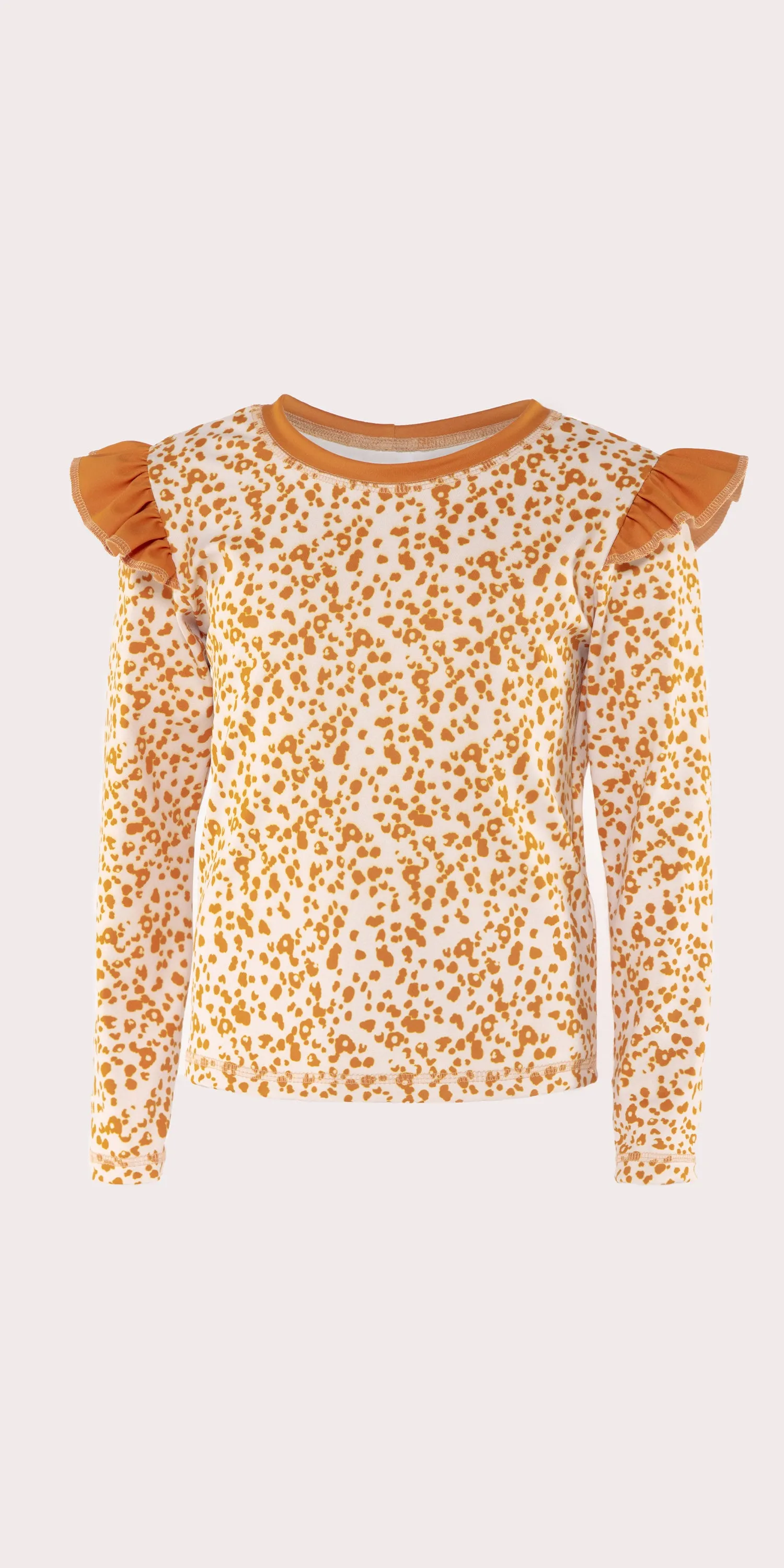 Ochre Leopard - Kids Ruffle Long Sleeve Top