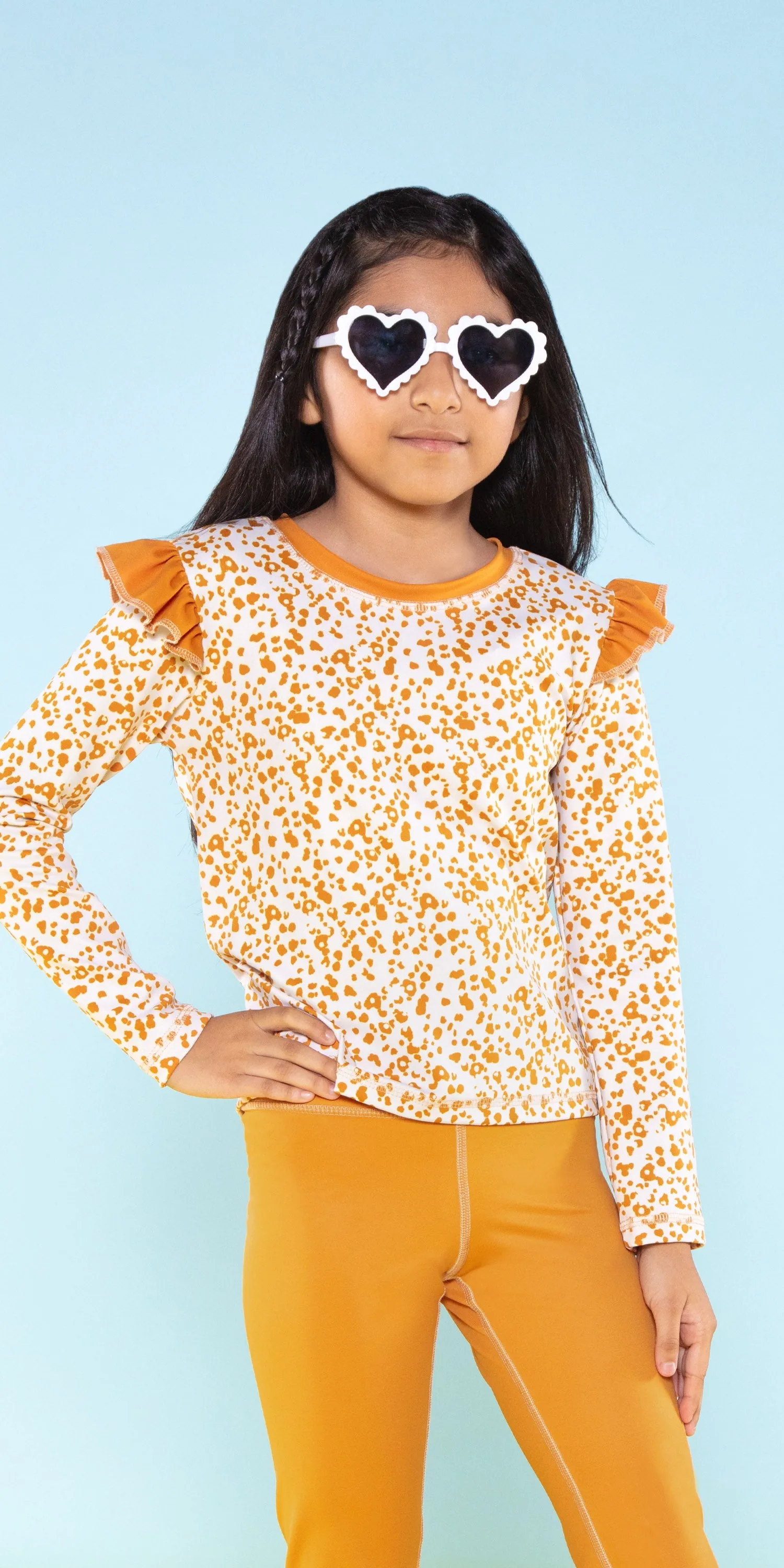 Ochre Leopard - Kids Ruffle Long Sleeve Top