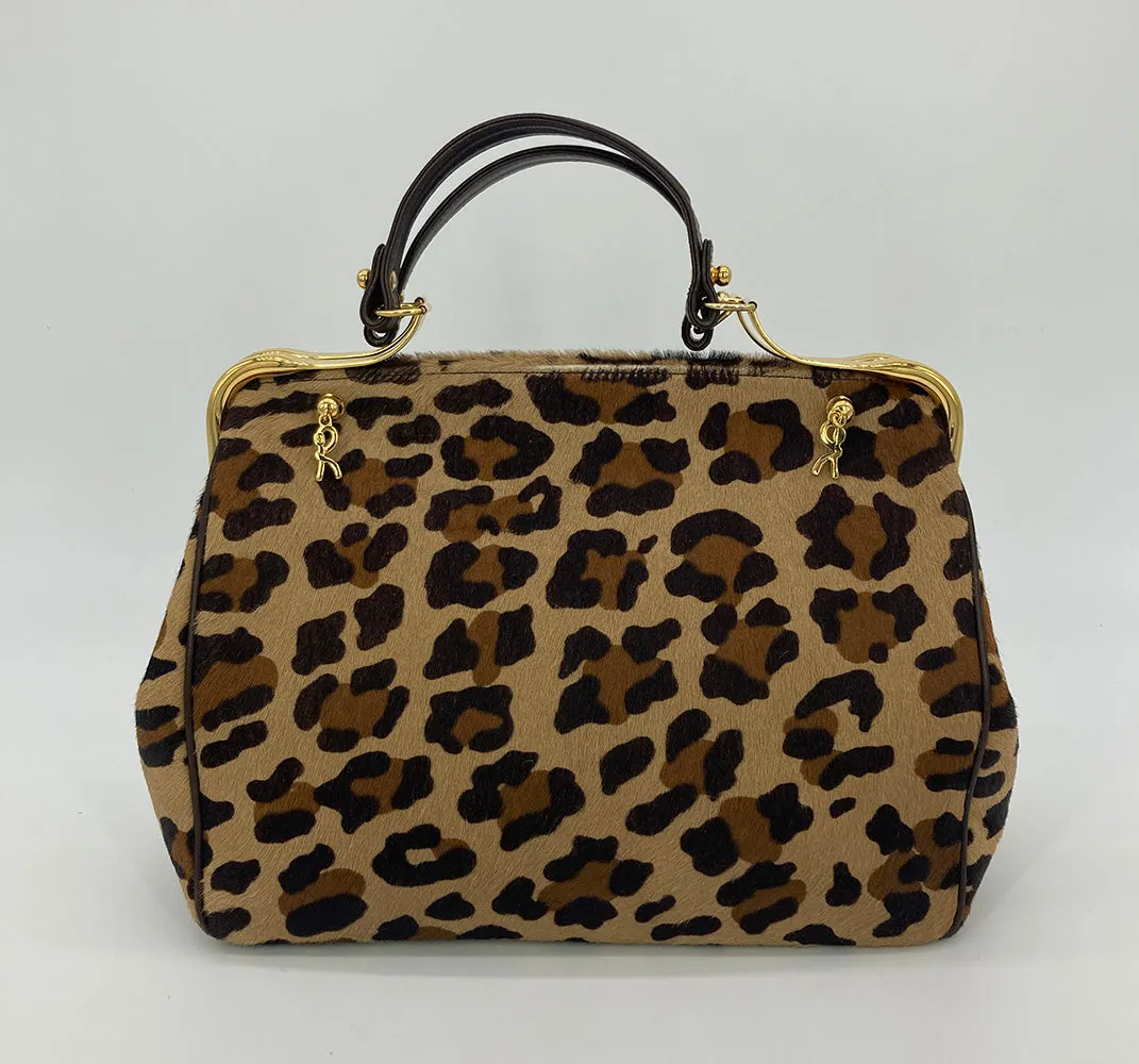 Roberta Di Camerino Leopard Print Pony Hair Frame Bag