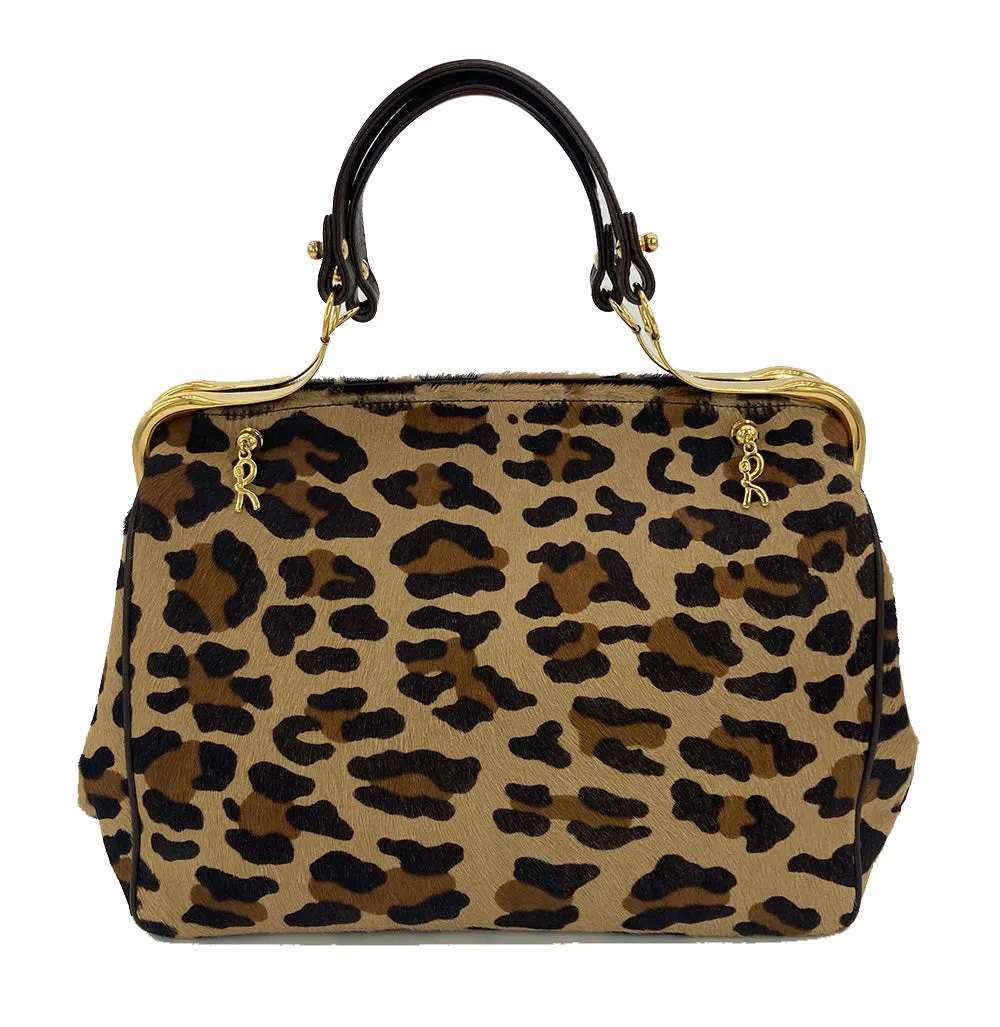 Roberta Di Camerino Leopard Print Pony Hair Frame Bag