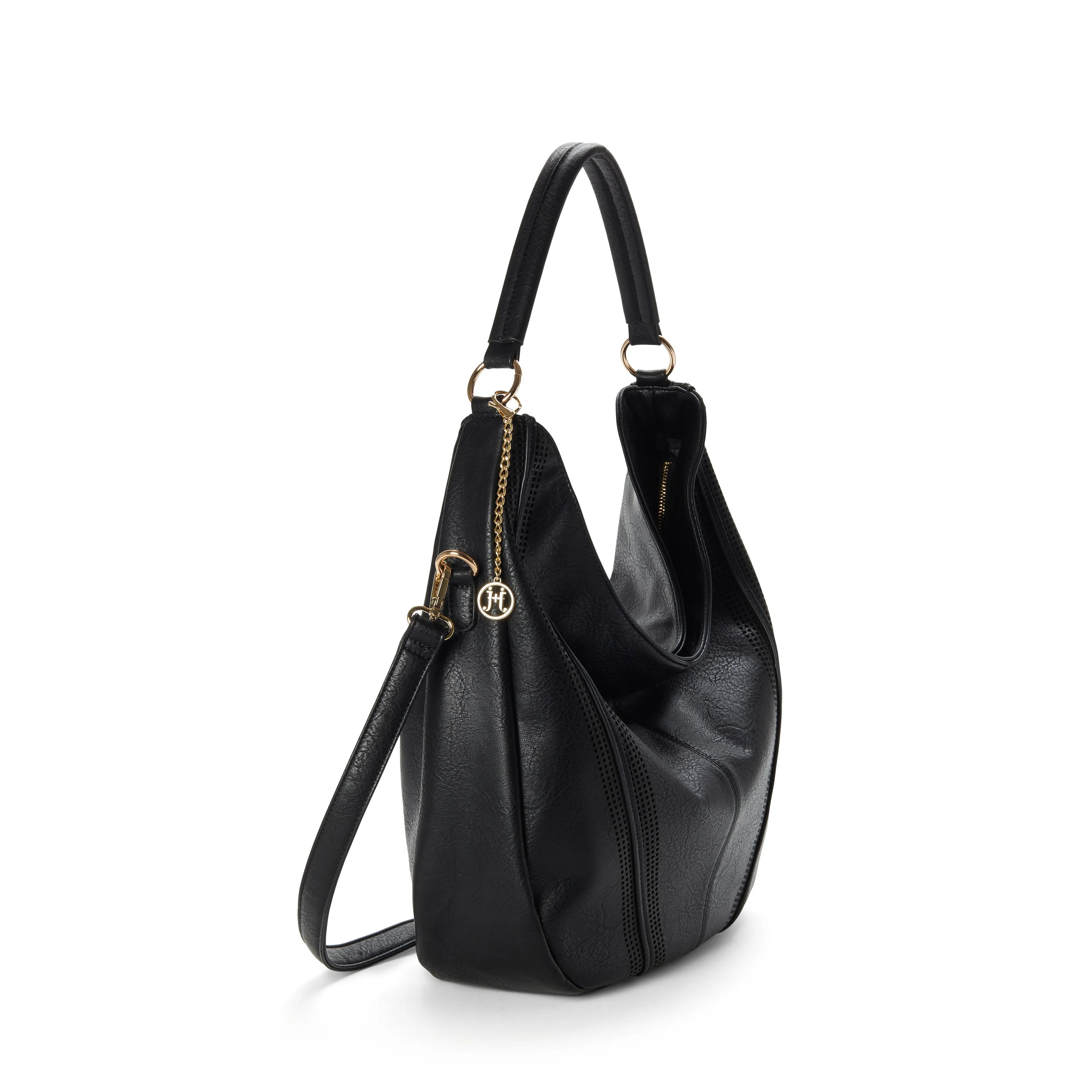 SAVANNAH Perforated Vegan Hobo Bag in Black