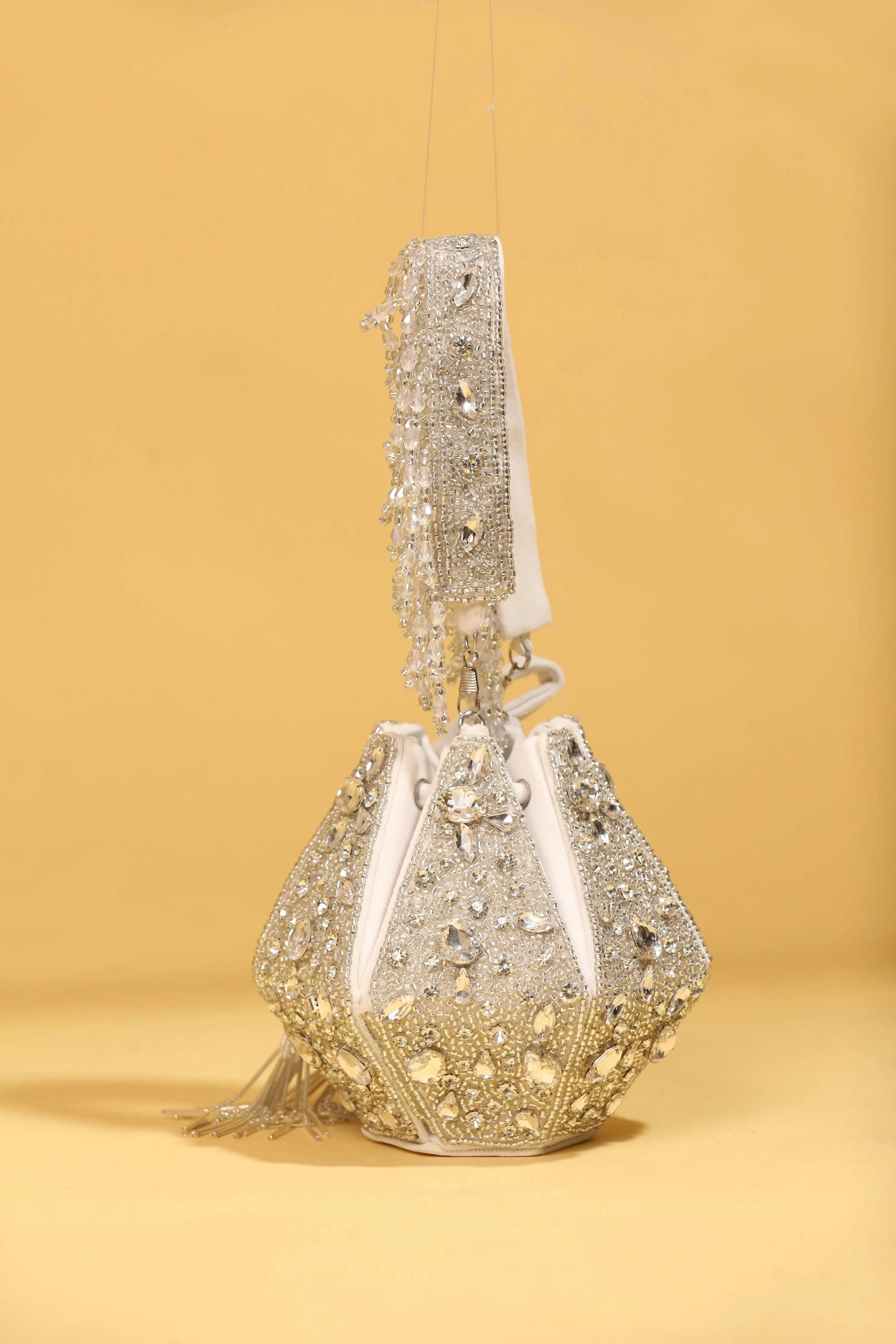 Silver Bead And Pearl Work Potli Bag