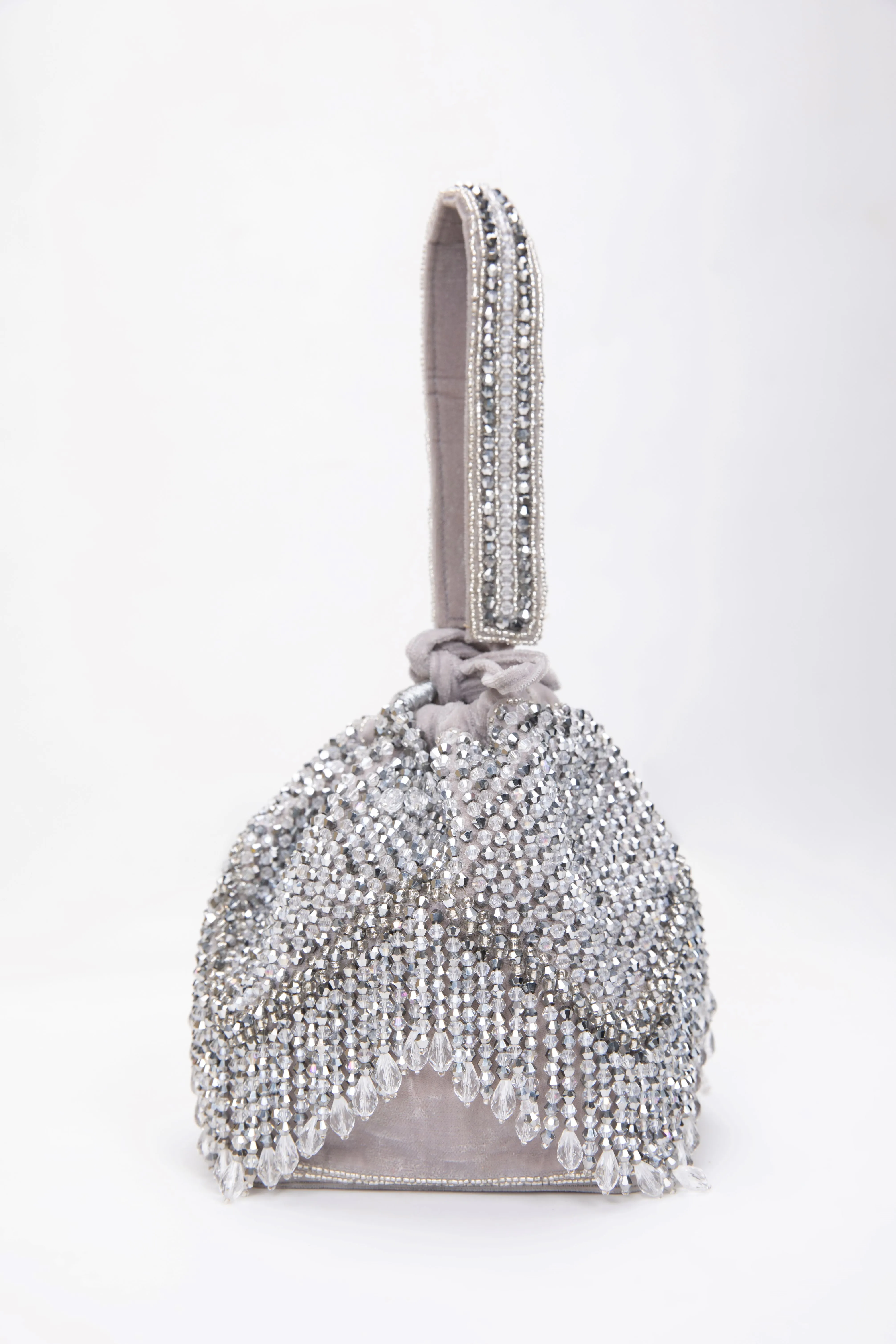 Silver Opal Potli with Handle, Embellished Ethnic Design