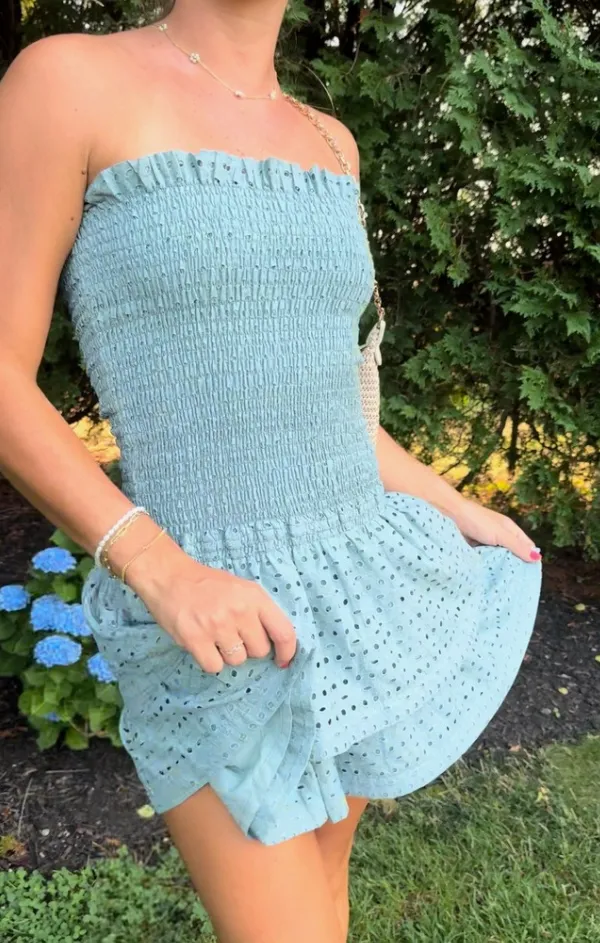 Strapless Eyelet Mini Dress