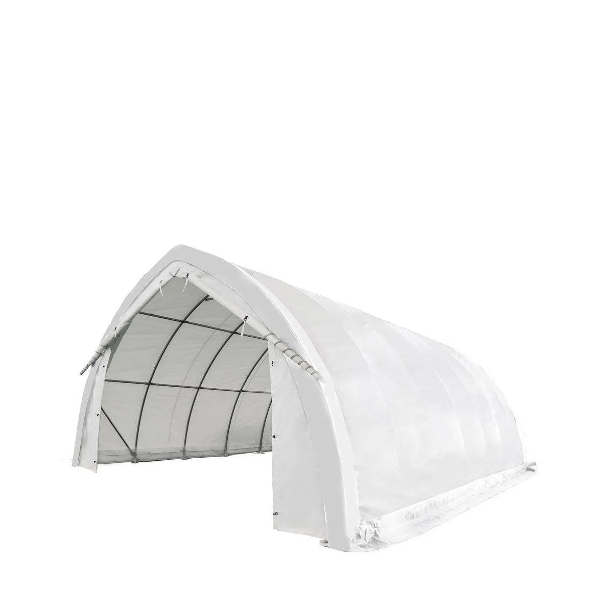 TMG Industrial 20' x 30' Arch Wall Peak Ceiling Storage Shelter with Heavy Duty 17 oz PVC Cover & Drive Through Doors, TMG-ST2031PV(Previously ST2030PV)