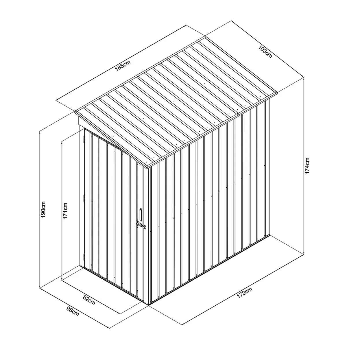 TMG Industrial 3’ x 6’ Galvanized Metal Pent Shed, 29 GA Corrugated Metal, 75“ Upper edge, TMG-MS0306