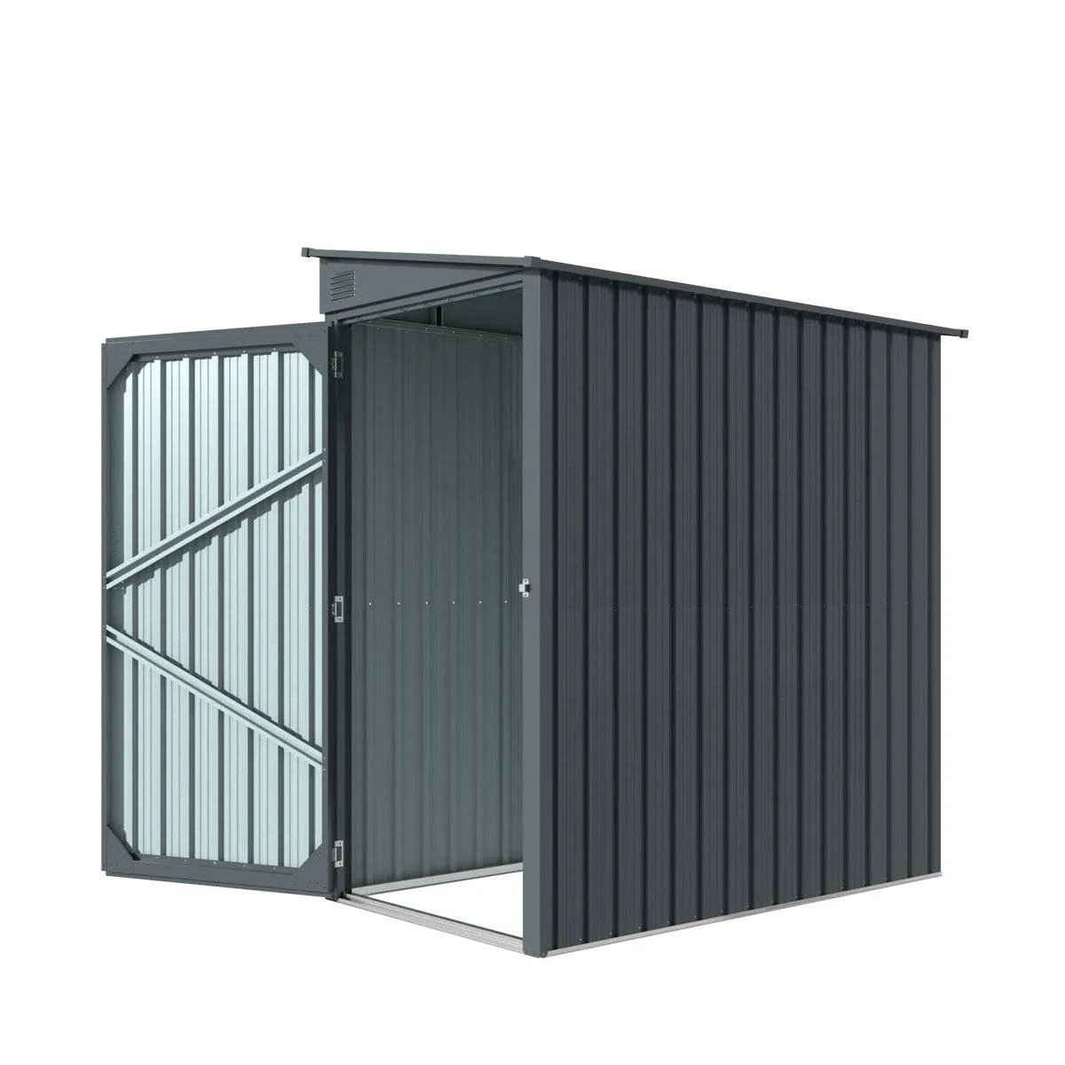 TMG Industrial 3’ x 6’ Galvanized Metal Pent Shed, 29 GA Corrugated Metal, 75“ Upper edge, TMG-MS0306