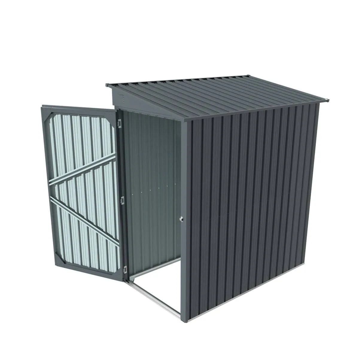 TMG Industrial 3’ x 6’ Galvanized Metal Pent Shed, 29 GA Corrugated Metal, 75“ Upper edge, TMG-MS0306