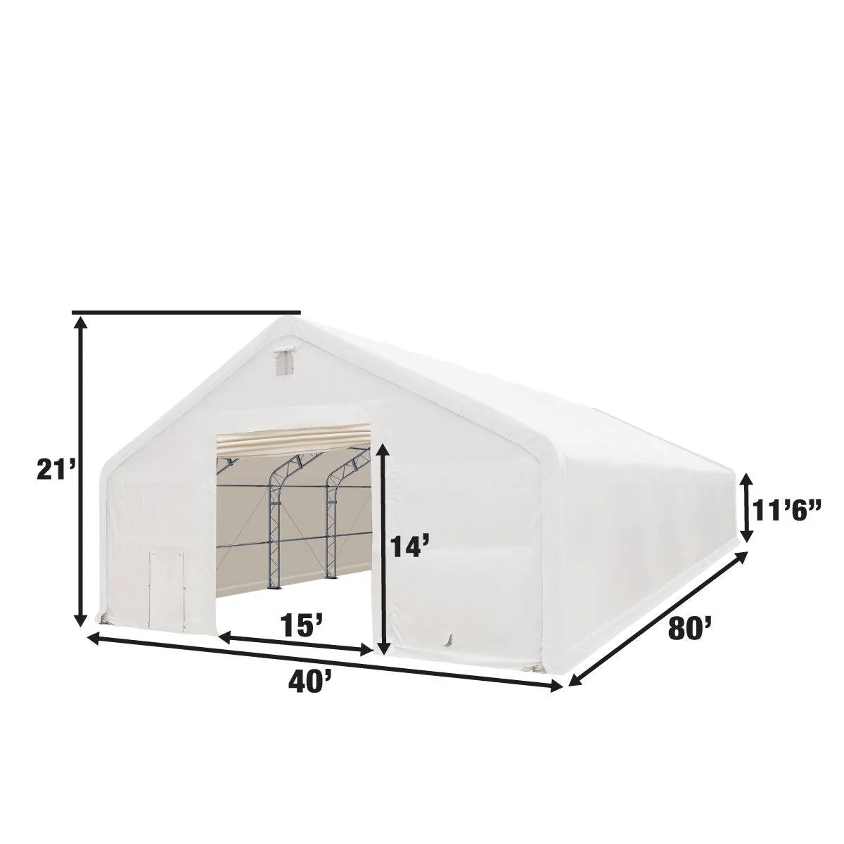 TMG Industrial 40' x 80' Dual Truss Storage Shelter with Heavy Duty 21 oz PVC Cover & Drive Through Doors, TMG-DT4081 (Previously DT4080)