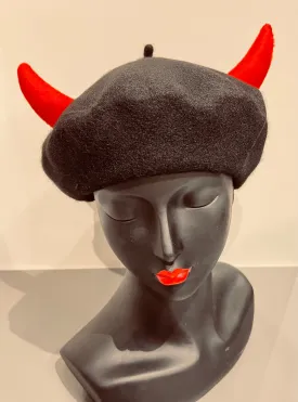 Vegan Beret - 3D Devil Horns - READY TO SHIP