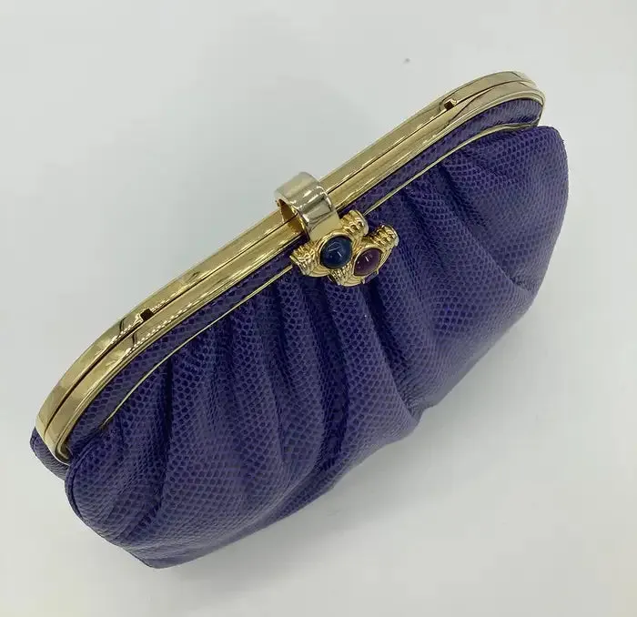 Vintage Judith Leiber Purple Lizard Clutch c1980s