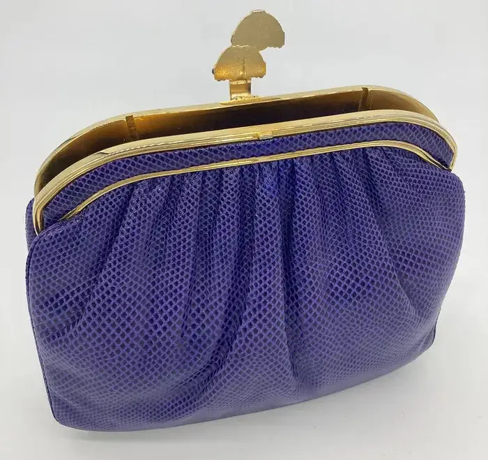 Vintage Judith Leiber Purple Lizard Clutch c1980s