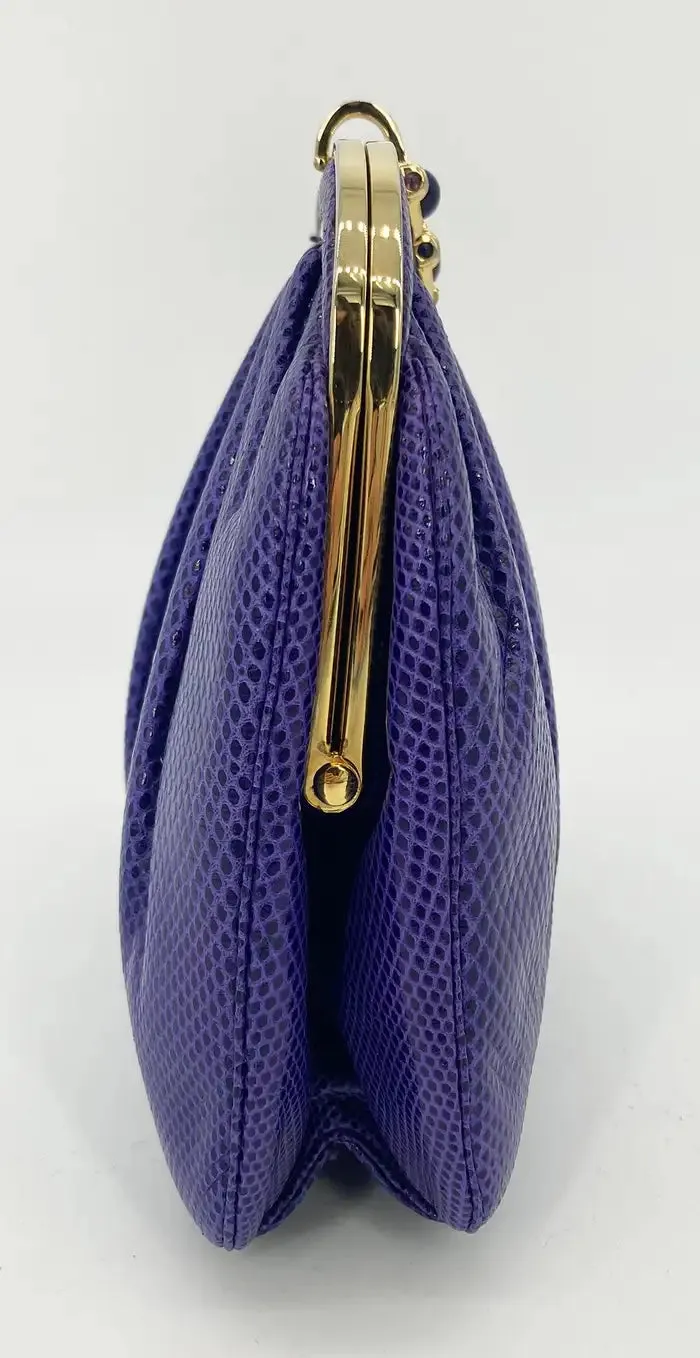 Vintage Judith Leiber Purple Lizard Clutch c1980s