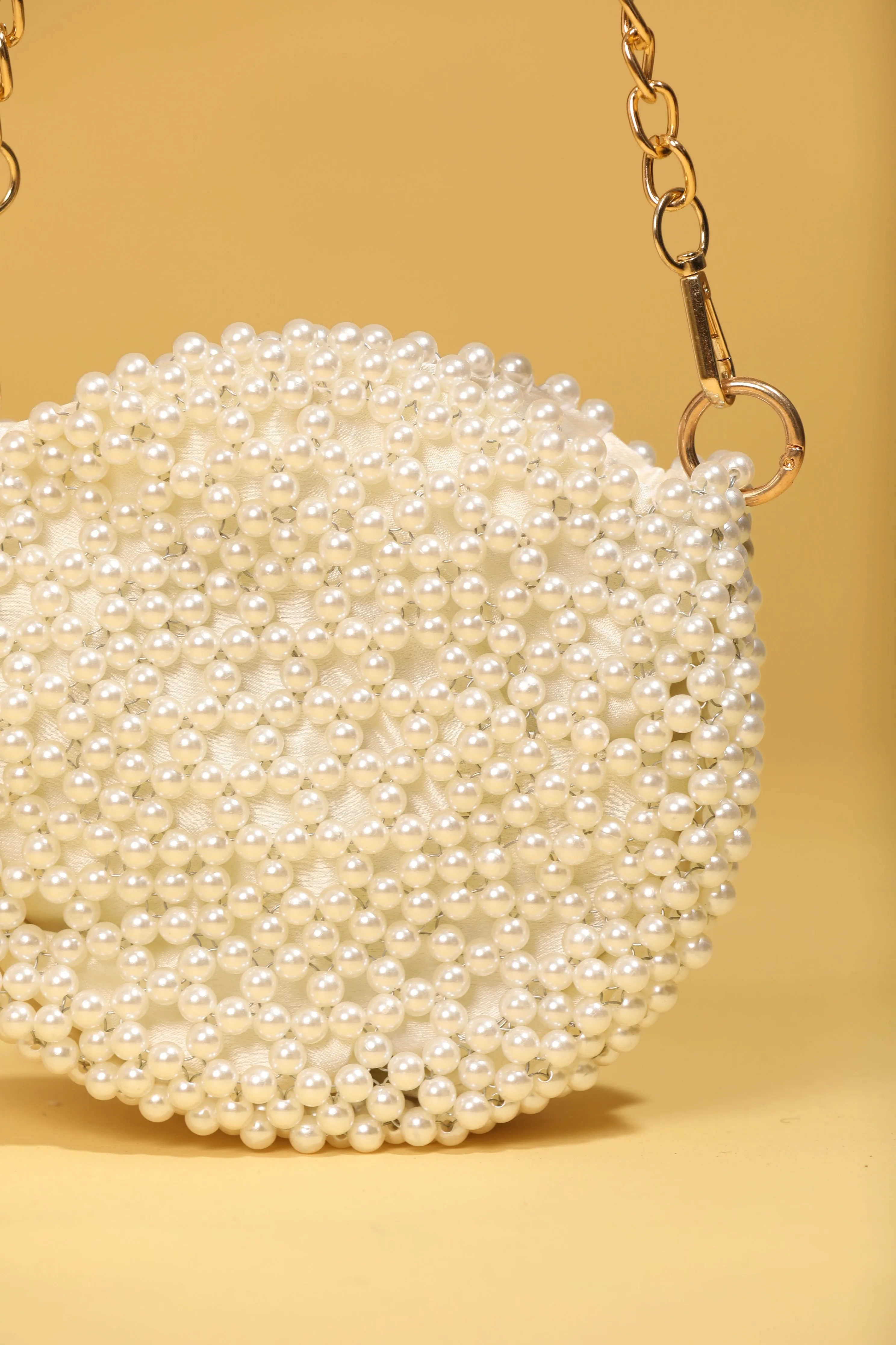 White Pearl Hand Embroidered Clutch