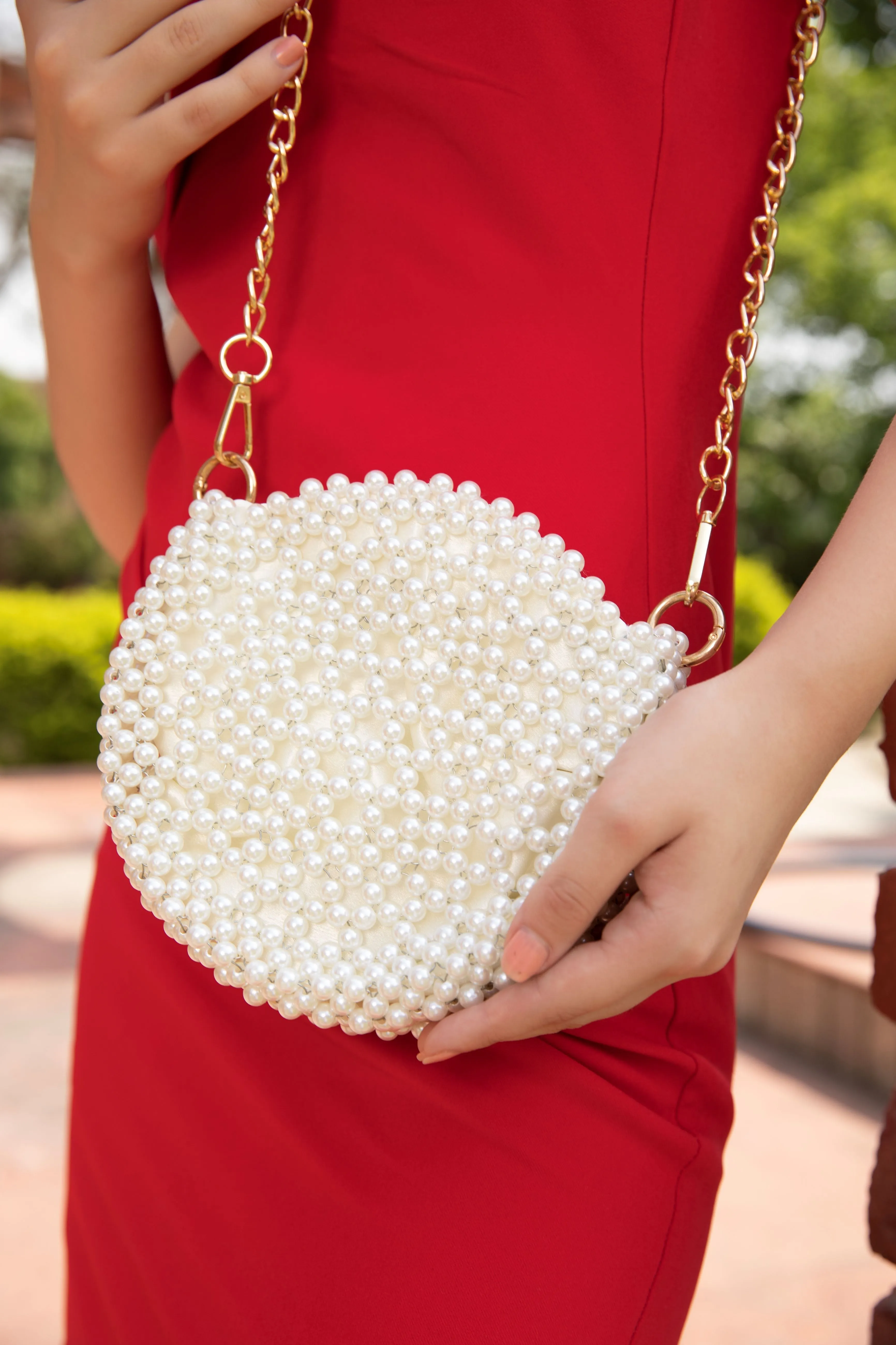 White Pearl Hand Embroidered Clutch