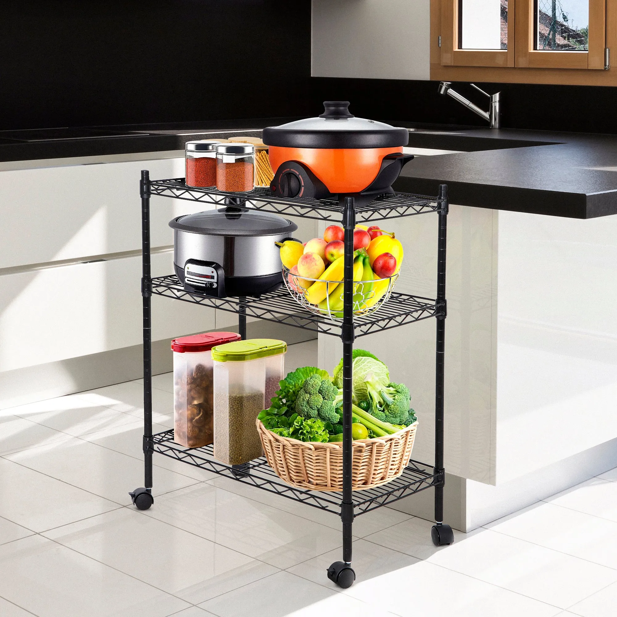 ZENY™ 3-Shelf Adjustable Heavy Duty Storage Wire Shelving Unit,Cart with Wheels