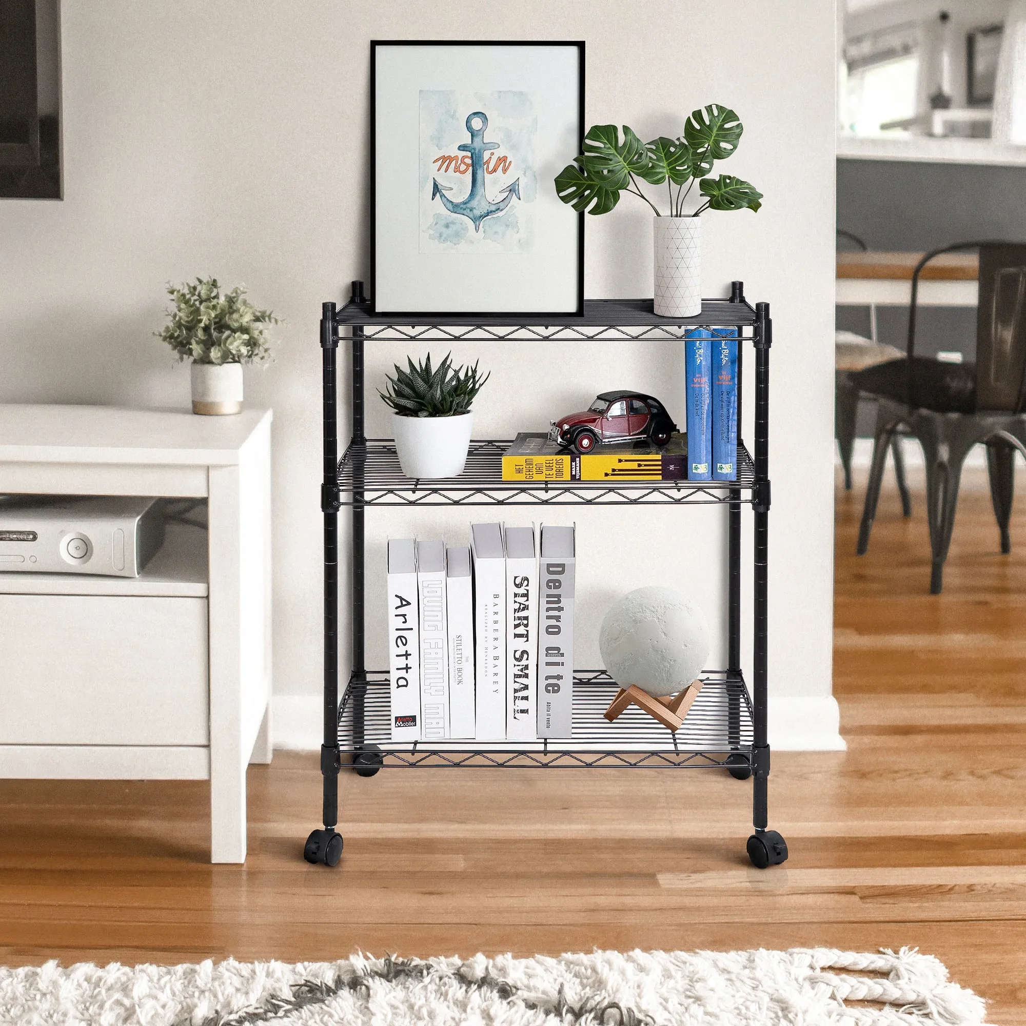 ZENY™ 3-Shelf Adjustable Heavy Duty Storage Wire Shelving Unit,Cart with Wheels